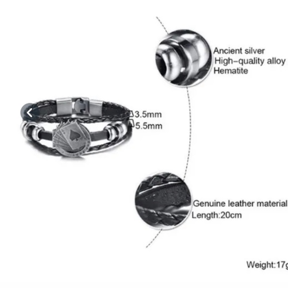 Unisex Leather Braided Bracelet Poker Spade Royal Flush - Picture 9 of 13